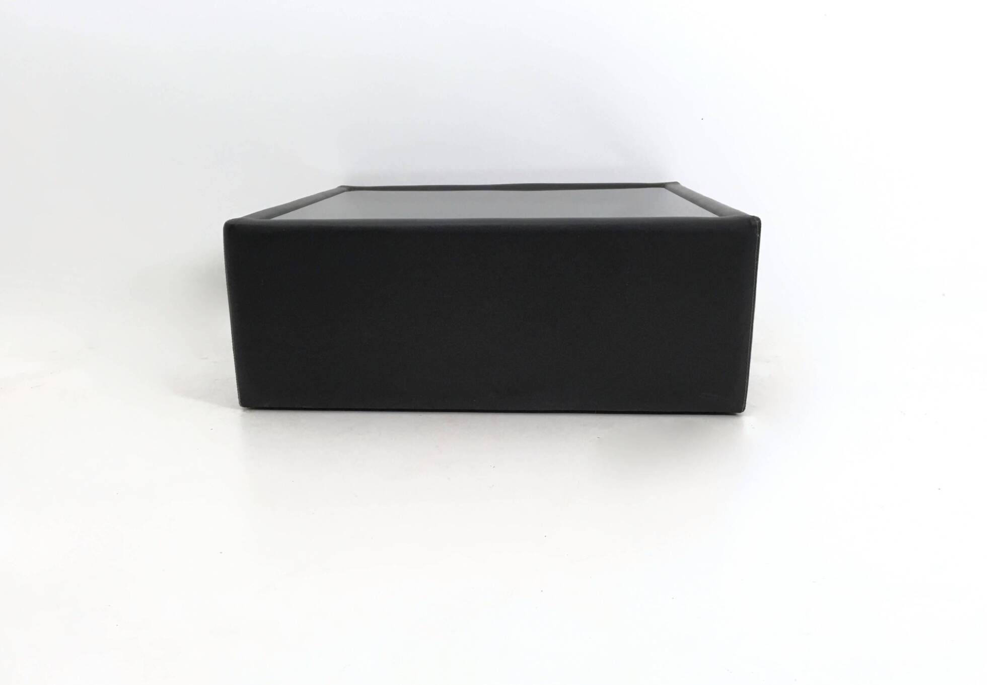 Table basse carrée en cuir noir avec plateau miroir, années 1970