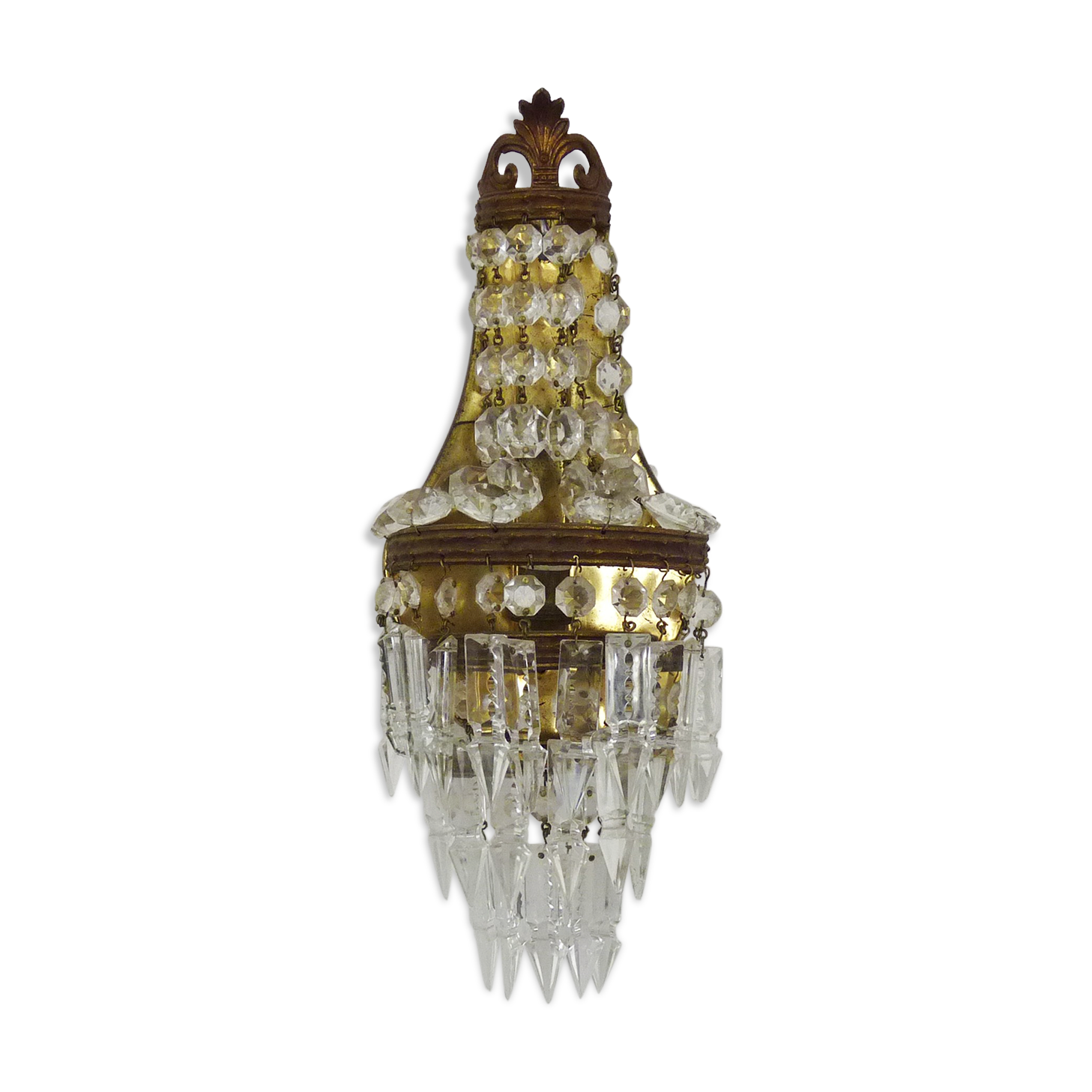 Old vintage bronze hot air balloon wall lamp with glass grapevines. Year 50 60