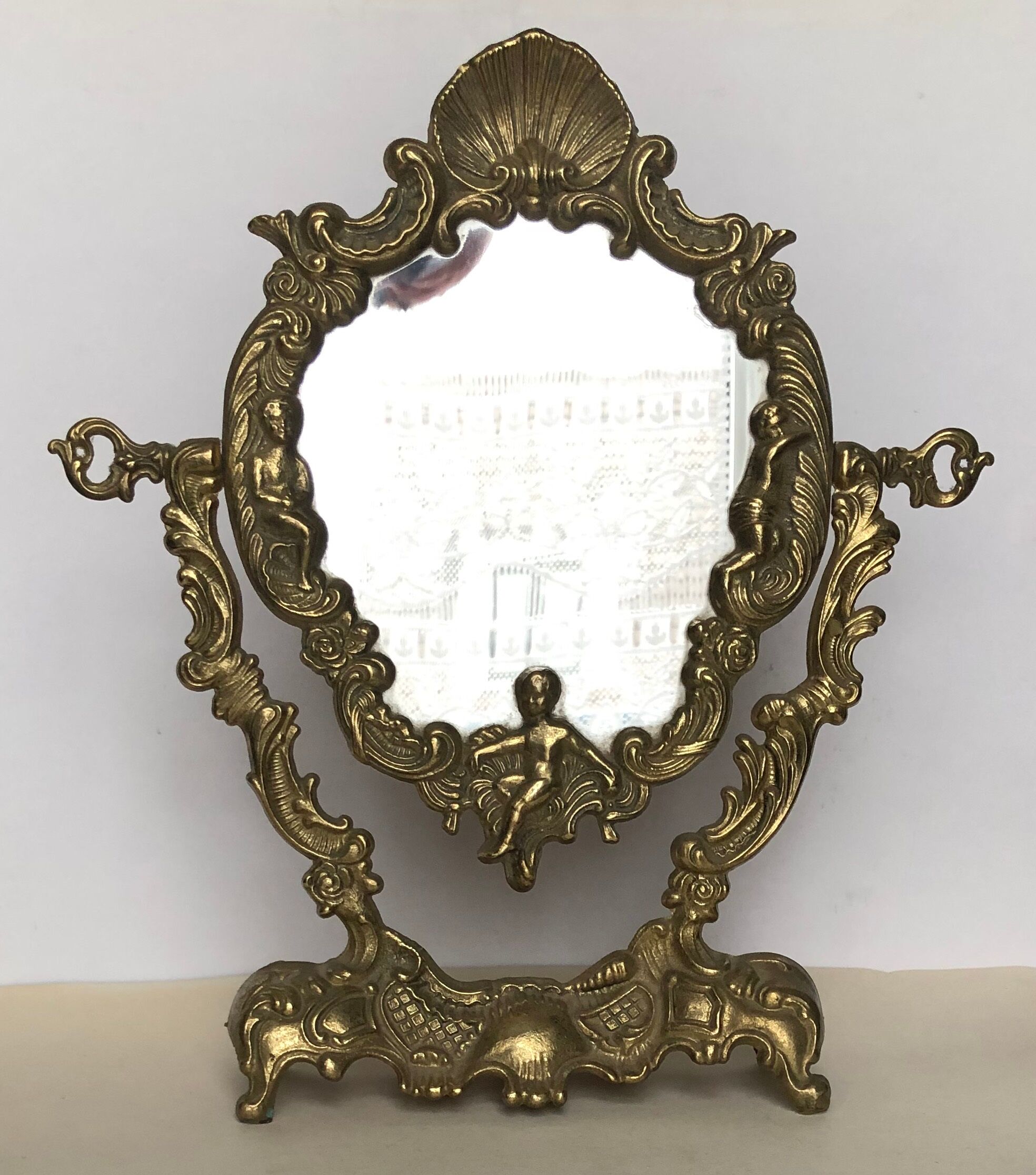 Golden bronze table mirror 30x33cm