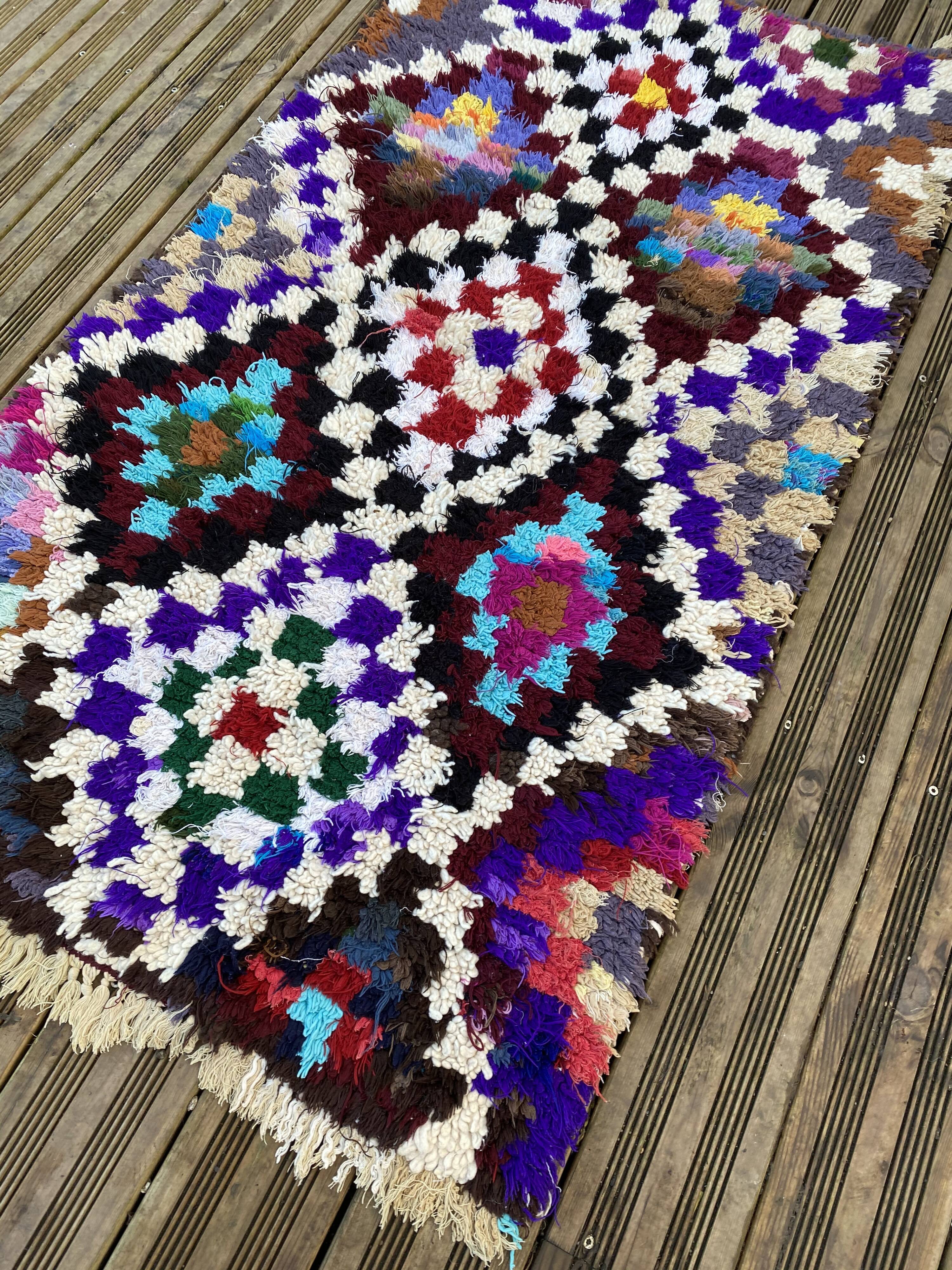 Azilal vintage wool and handmade cotton rug 90x160 cm