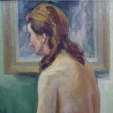 Peinture à l'huile ancienne Portrait de femme nue impressionniste du 20ème siècle