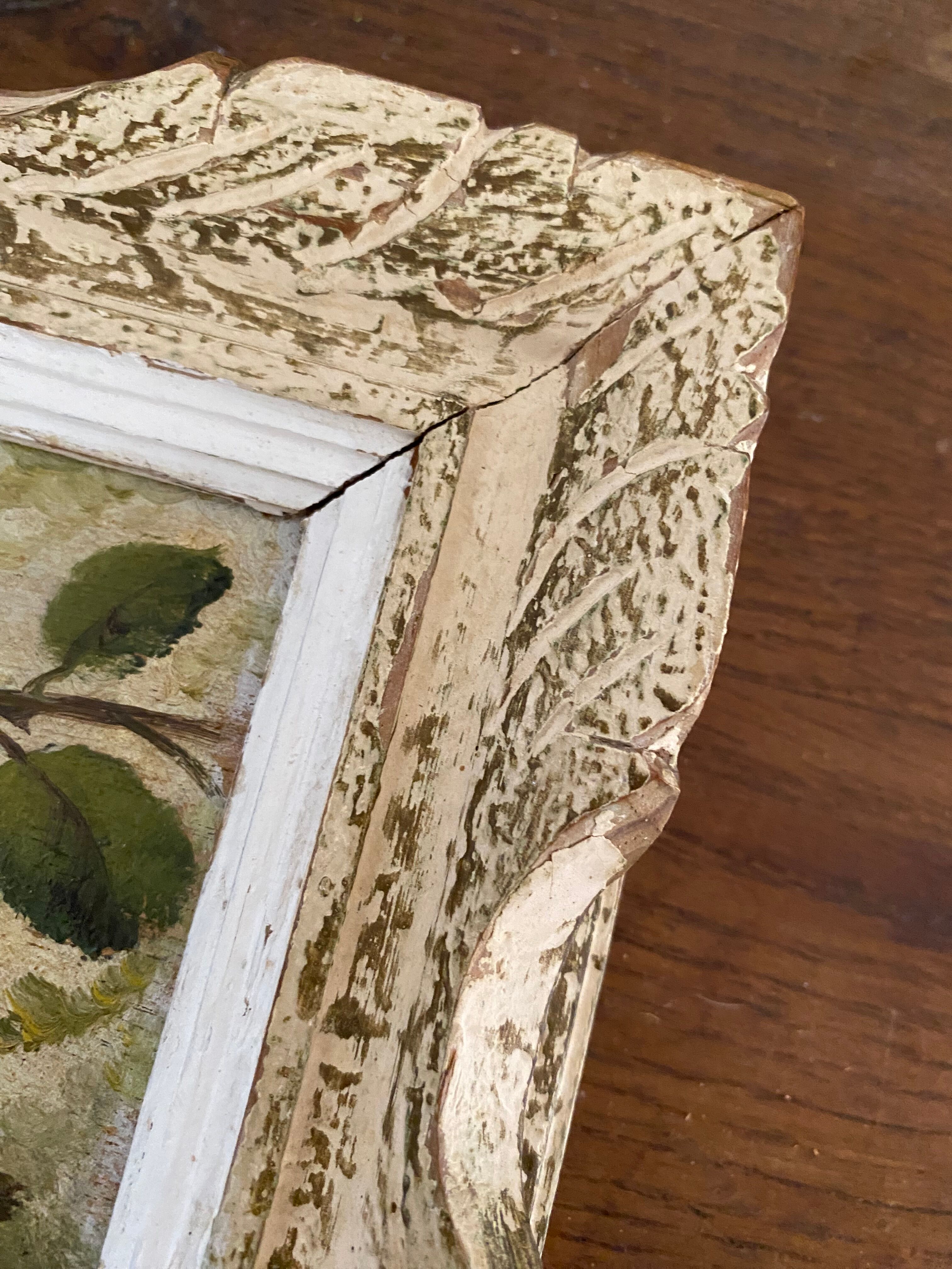 Vintage frame bird painting on a branch