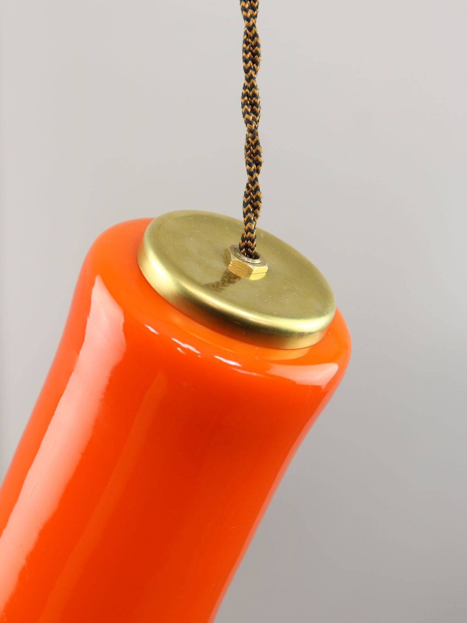 Mid-Century Italian Orange Glass and Brass Pendant Lamp