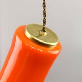 Mid-Century Italian Orange Glass and Brass Pendant Lamp