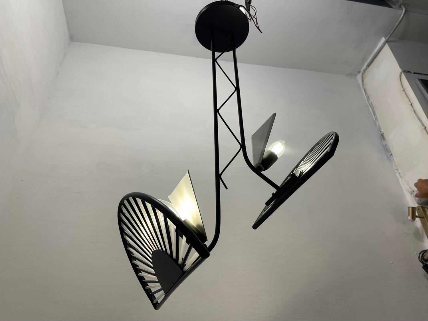 Architectural Black and white Murano Glass Rod  Light Pendant 1980’s