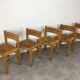 Set of 5 chairs in wood and straw, 60s