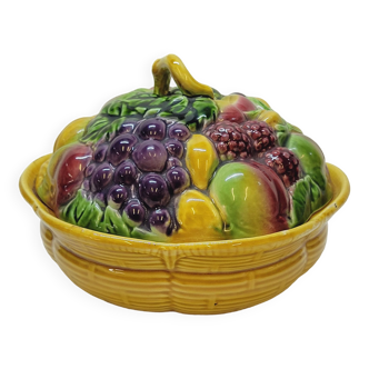 Sarreguemines Braided basket bowl Compotier covered in slip majolica fruits