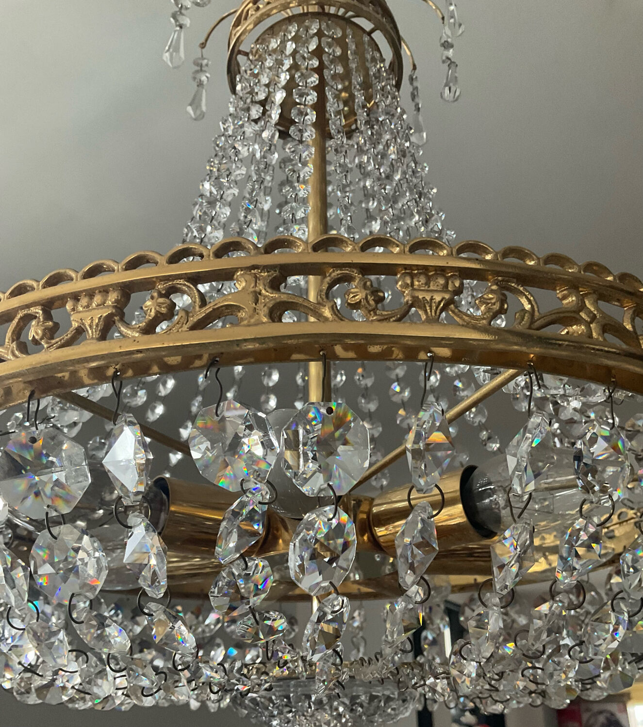 Bronze hot air balloon chandelier and crystal tassels