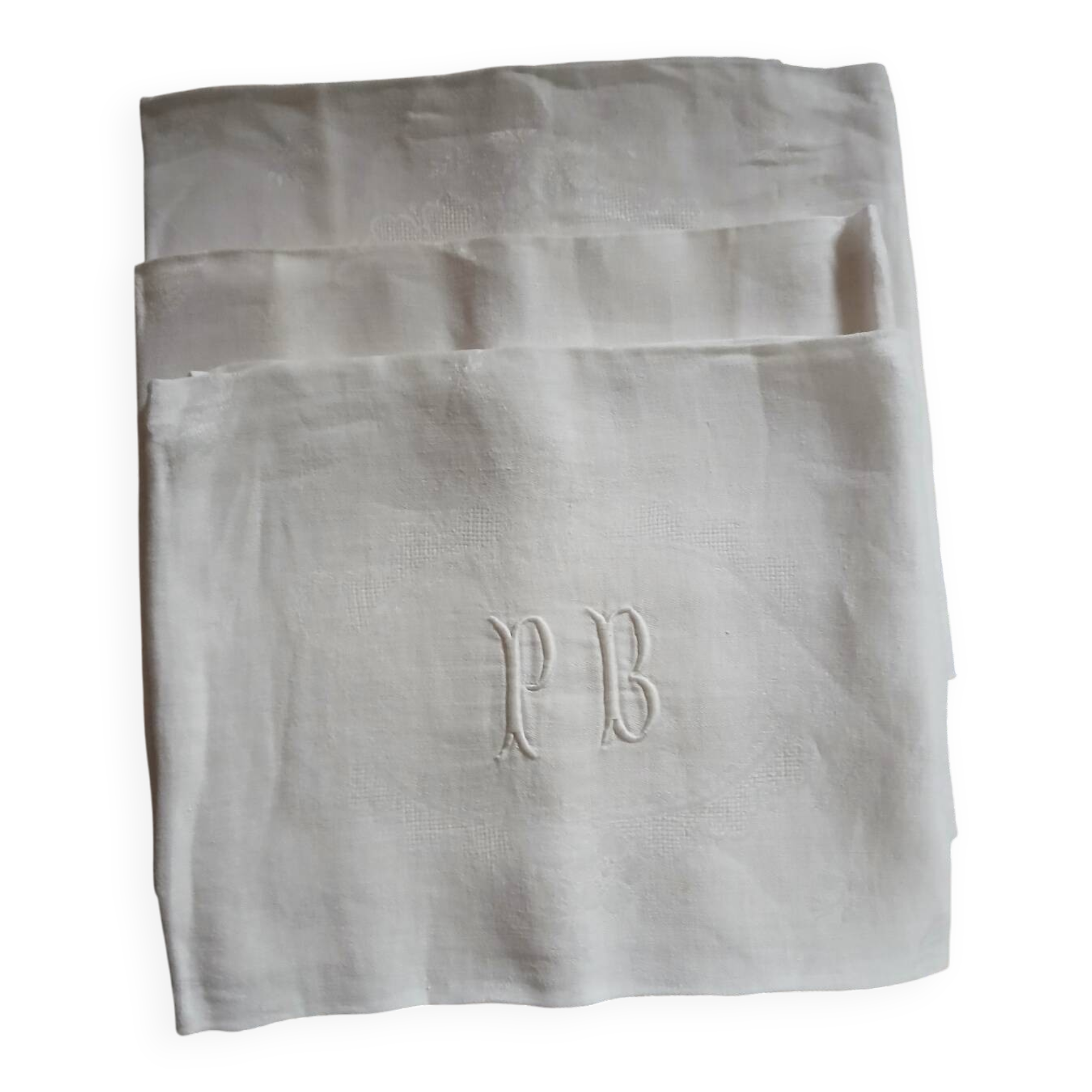 3 small antique tablecloths with embroidered initials PB