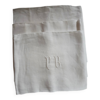 3 small antique tablecloths with embroidered initials PB