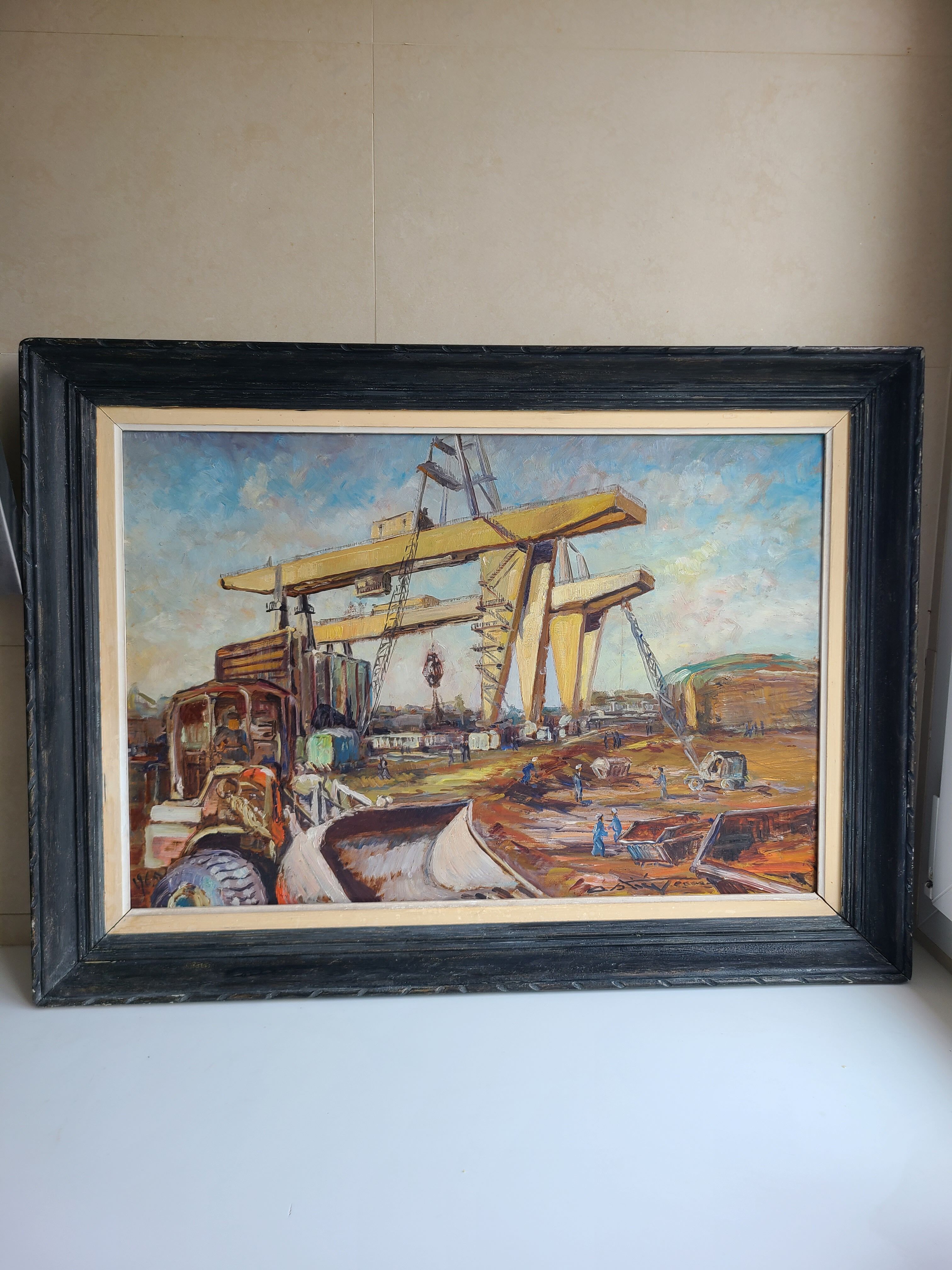 Painting 1965 industrial construction site