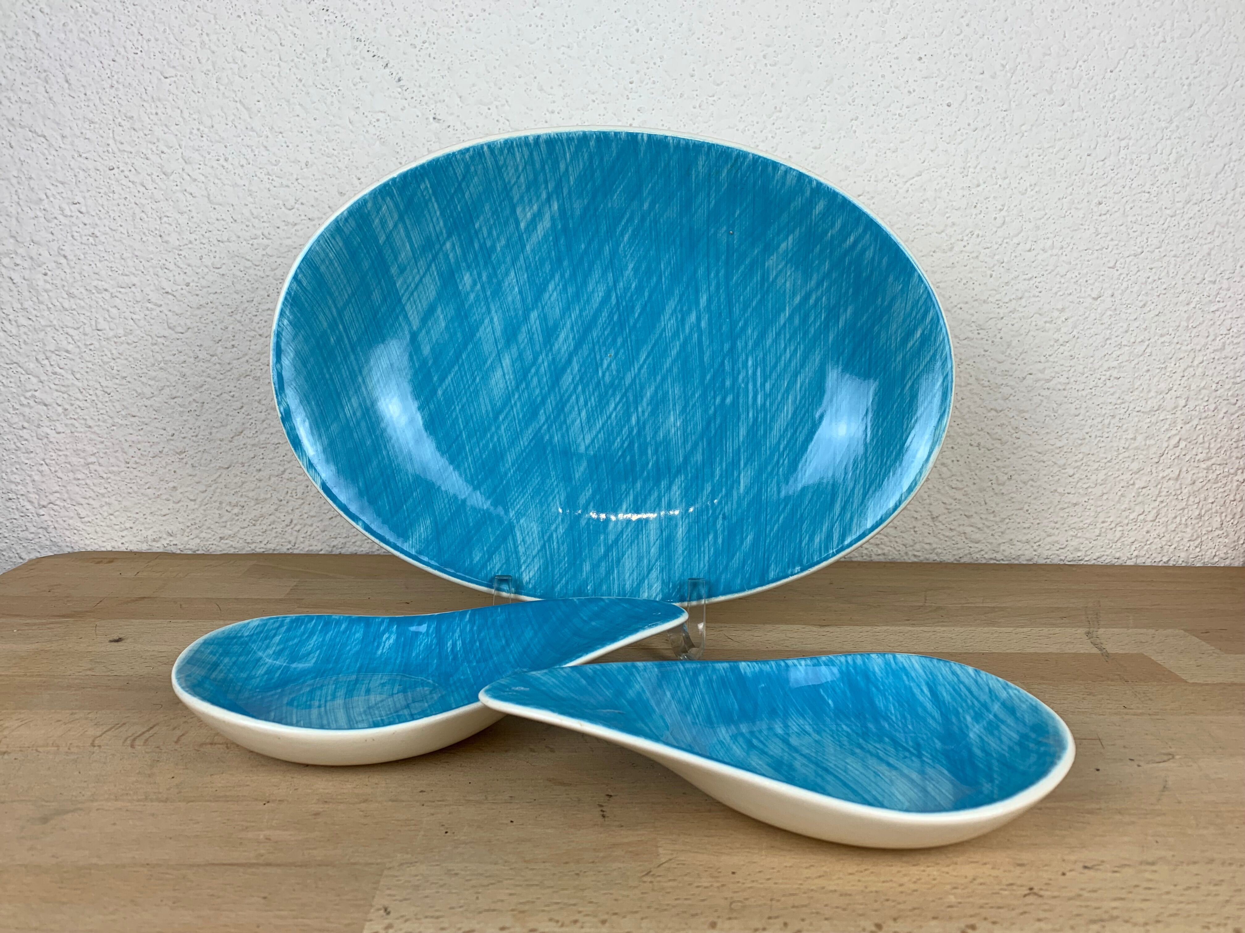Flat and two Mistral cups by Salins France, blue, 60s