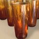 Set of 8 large Vintage tumblers in Amber bubbled glass dlg Biot