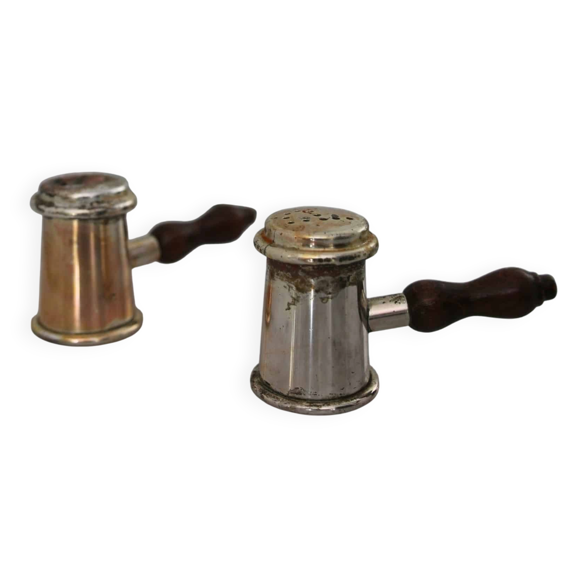Antique brass salt and pepper shakers, Italy