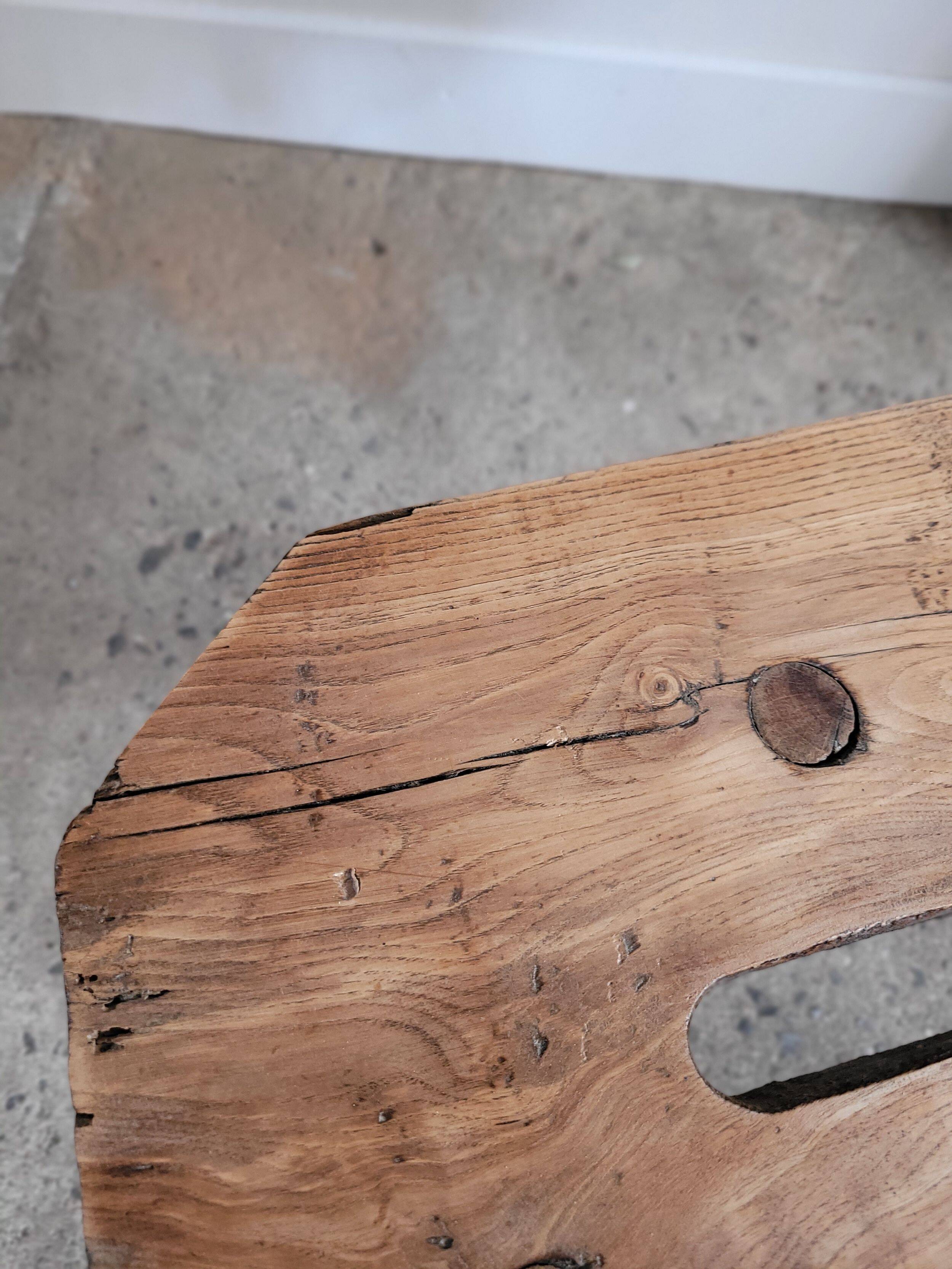 Small brutalist wooden stool