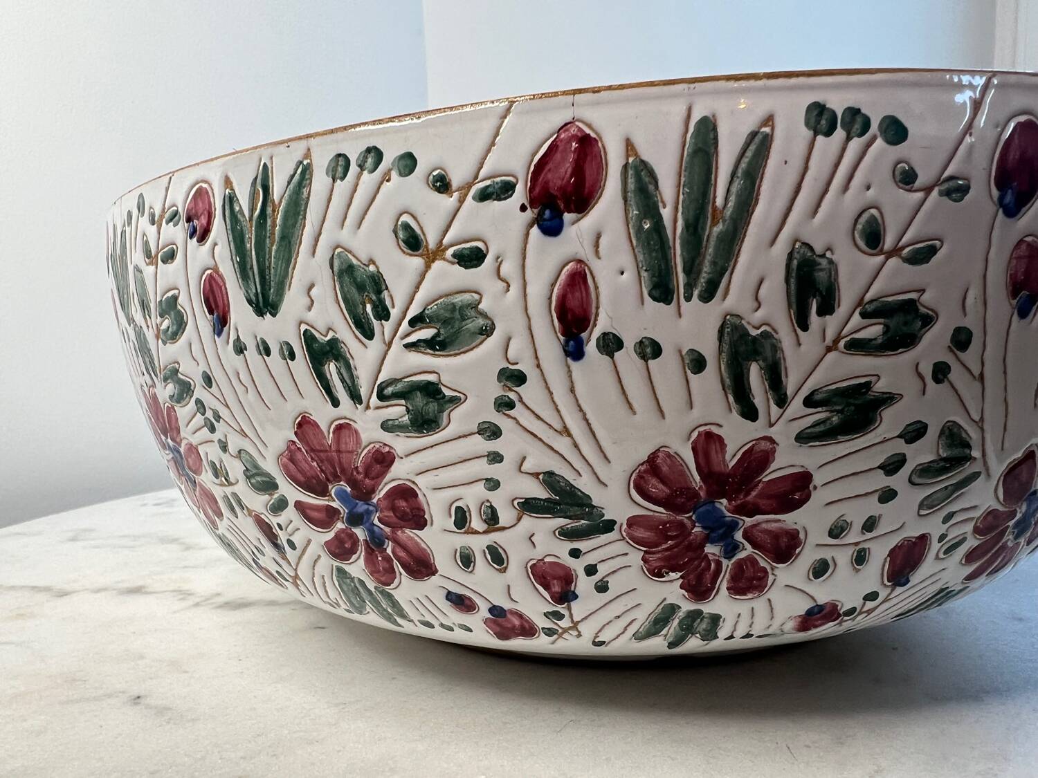 Very large hand-stamped salad bowl