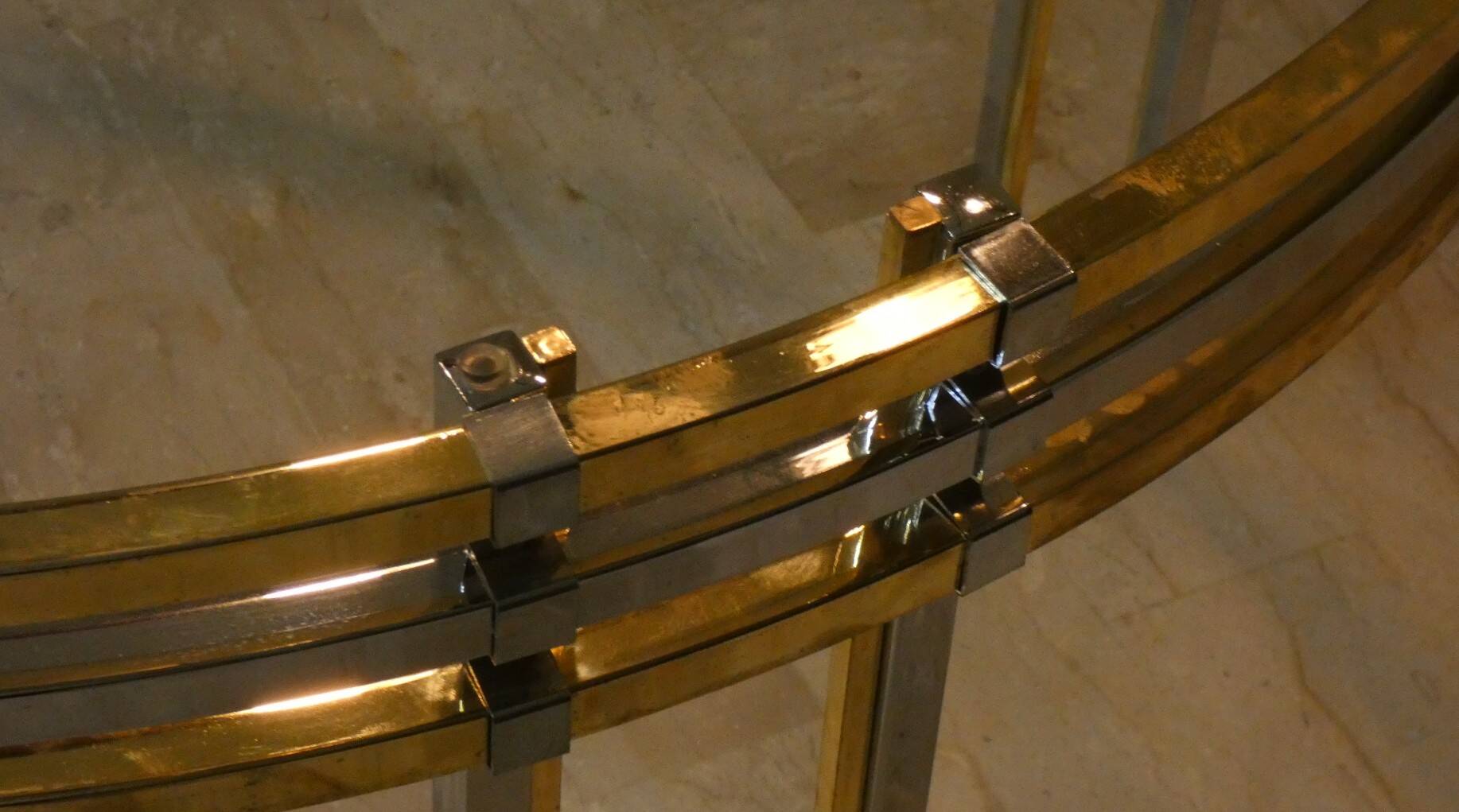 Dining table in chrome and gold steel, Romeo Rega style, Italy, 1970s.