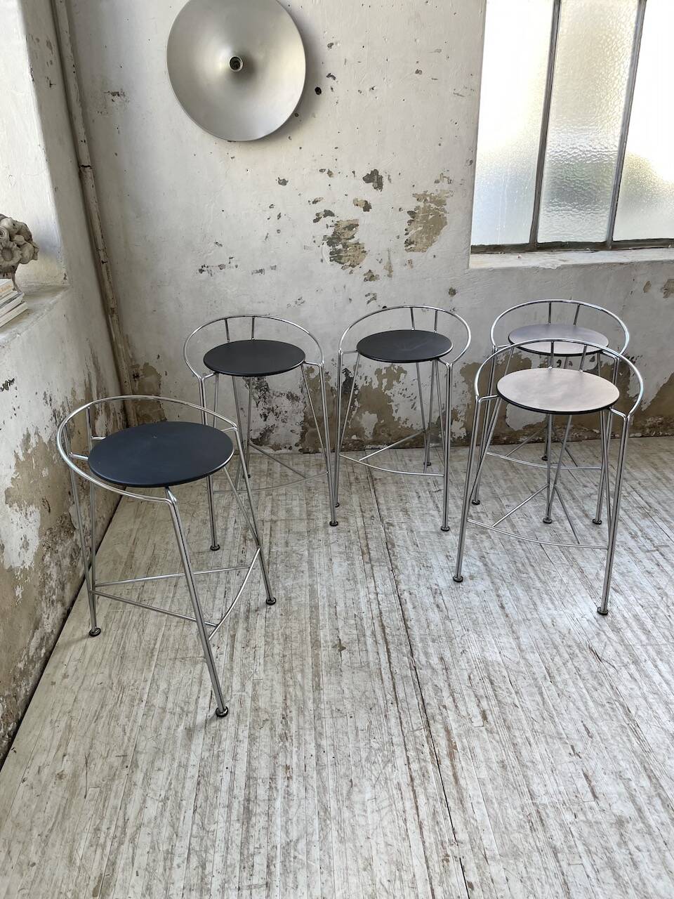 Set of 5 high stools "silver moon" Pascal Mourgue