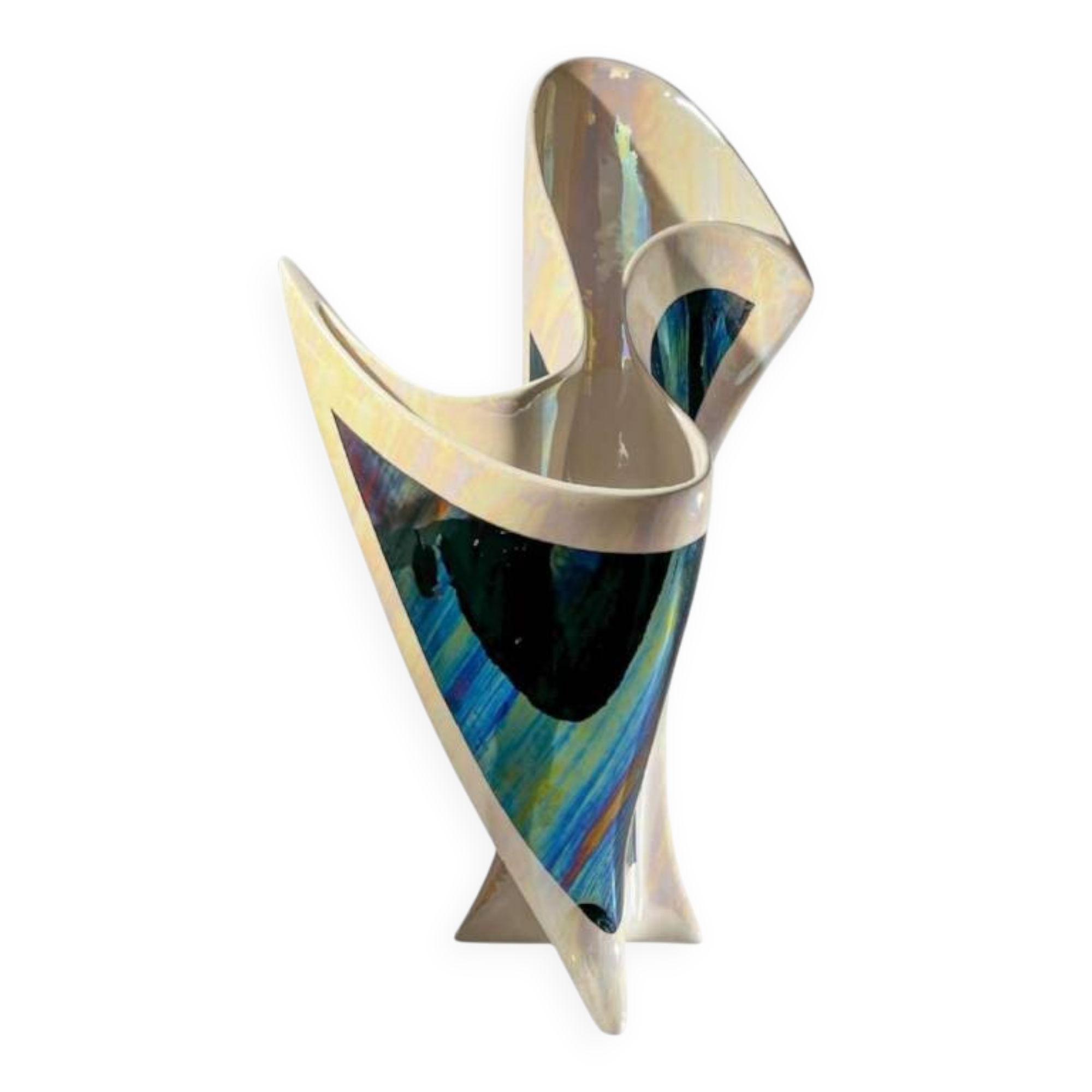 Iridescent free-form sculptural ceramic vase