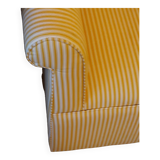 Fauteuil club en tissu jaune et blanc à rayures