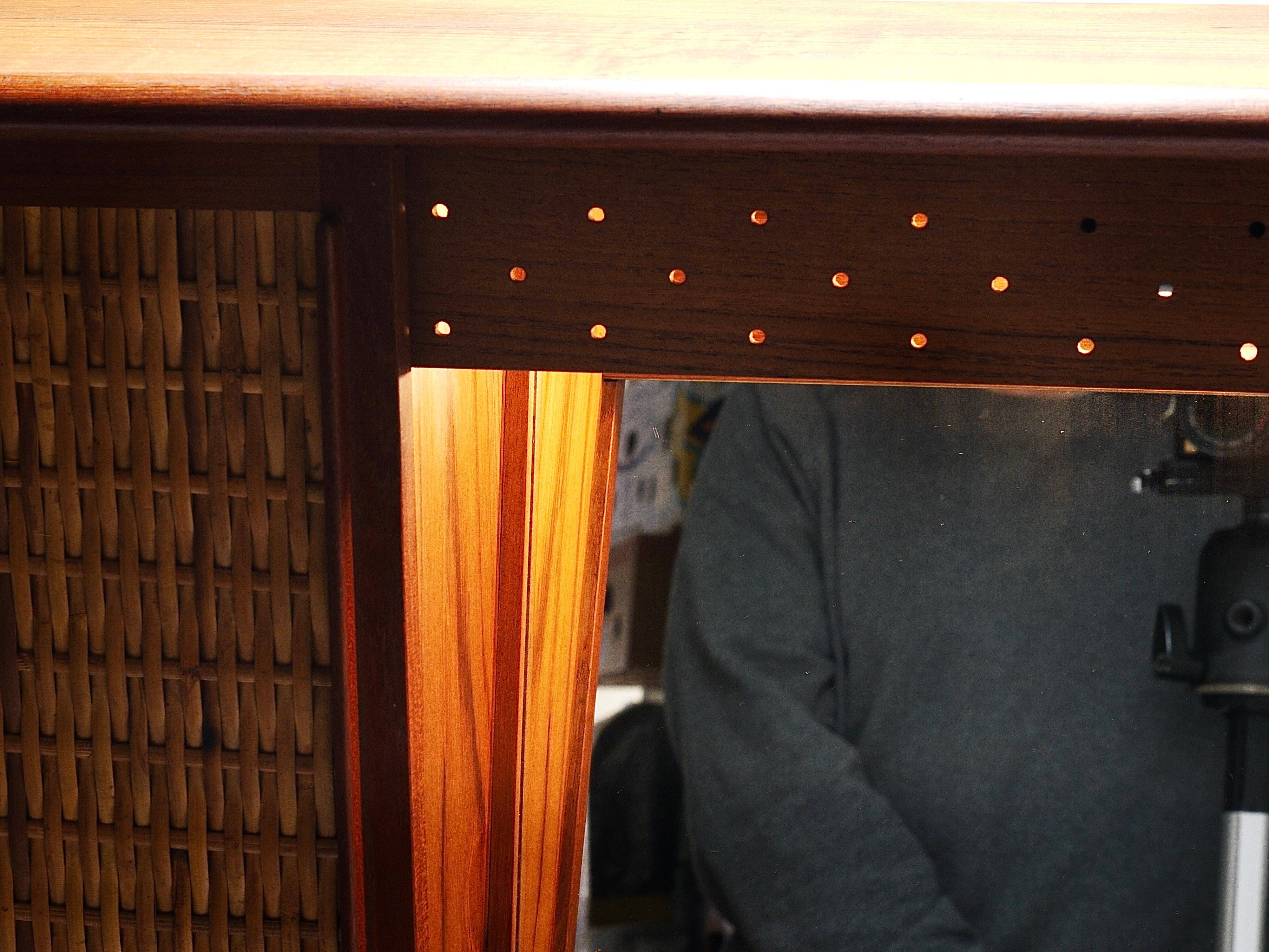 Arne Wahl Iversen Wall Mirror & Shelf Cabinet, Teak & Cane for Brenderup Denmark