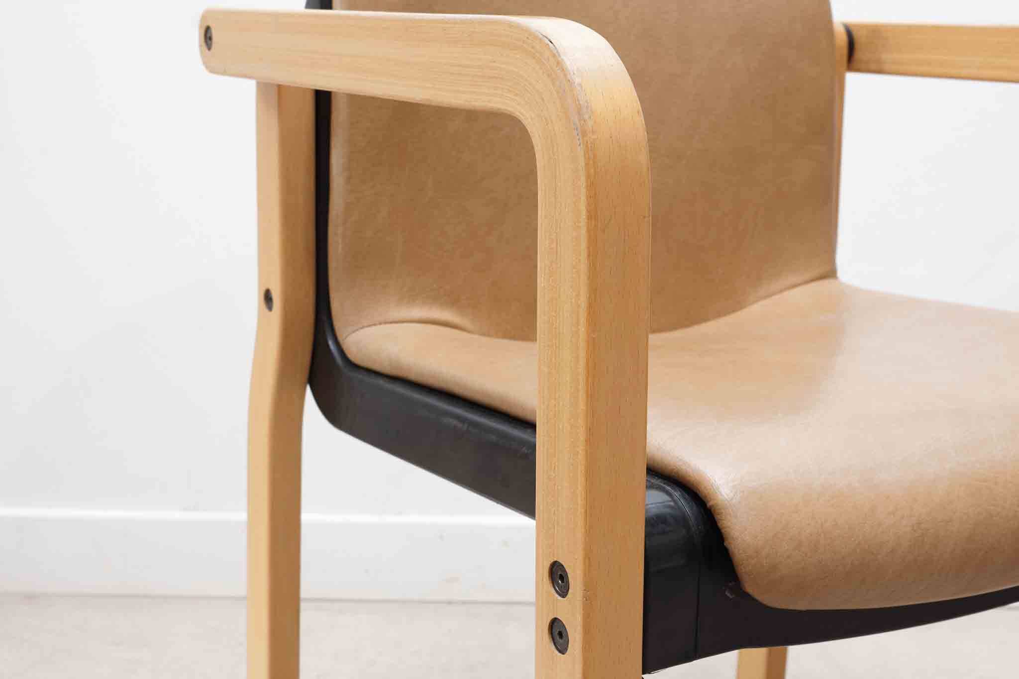 Kembo armchair in brown leatherette and beech