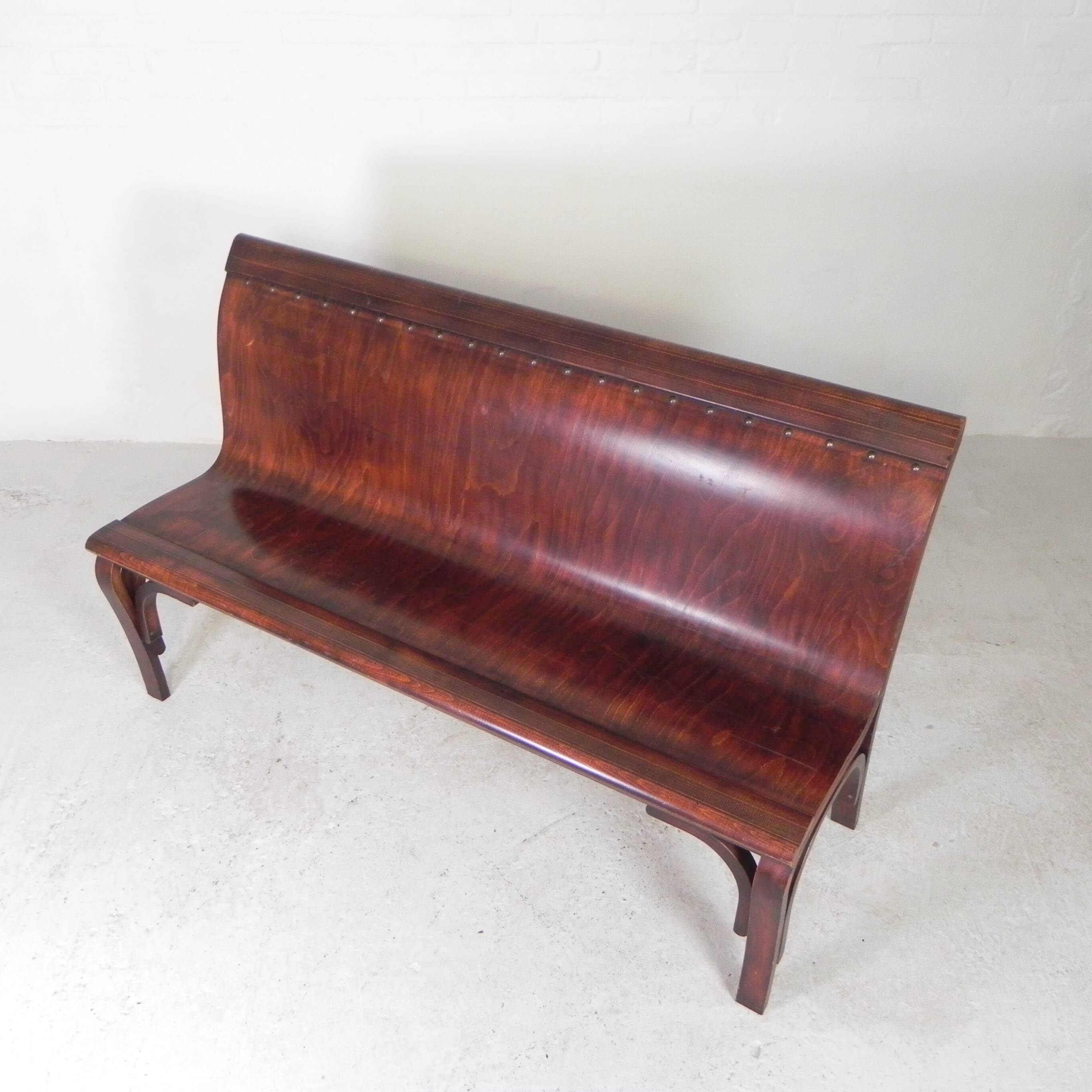 Cafe bench with curved plywood seat, 1990s