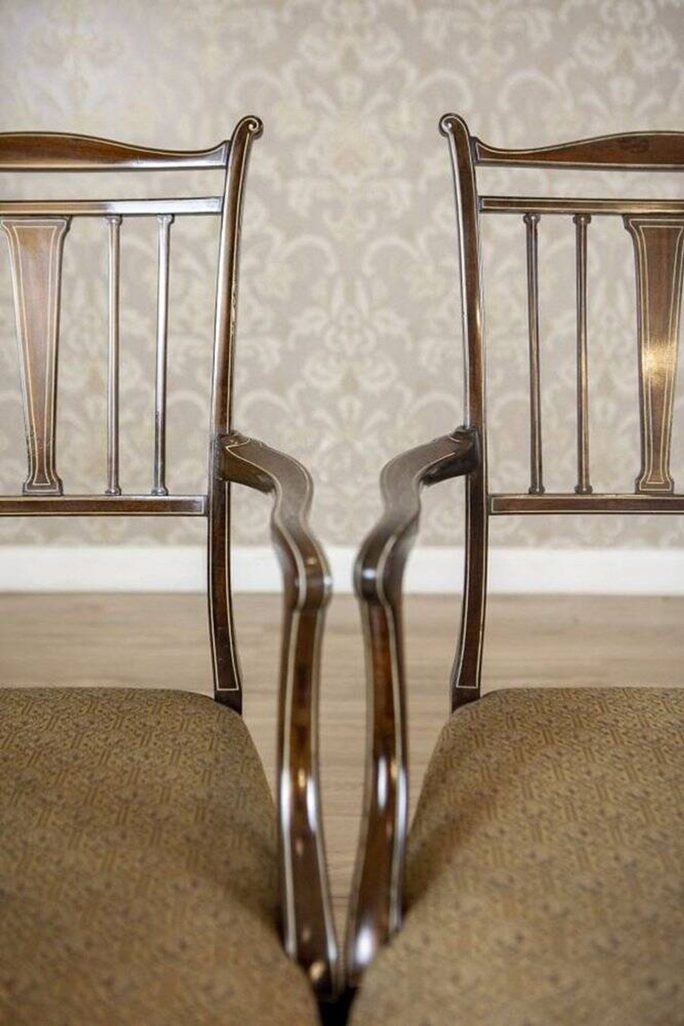 English Sheraton Style Armchairs and Chairs, Late 19th Century, Set of 4