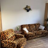 Vintage orange sofa armchair with 50s-70s pattern