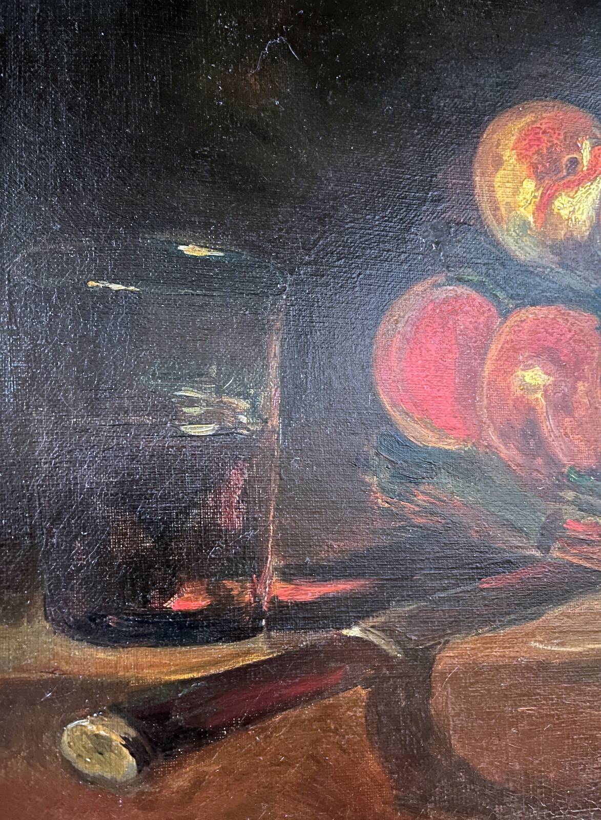 Tableau HST "Nature morte aux pêches" L. DesGuin 1907