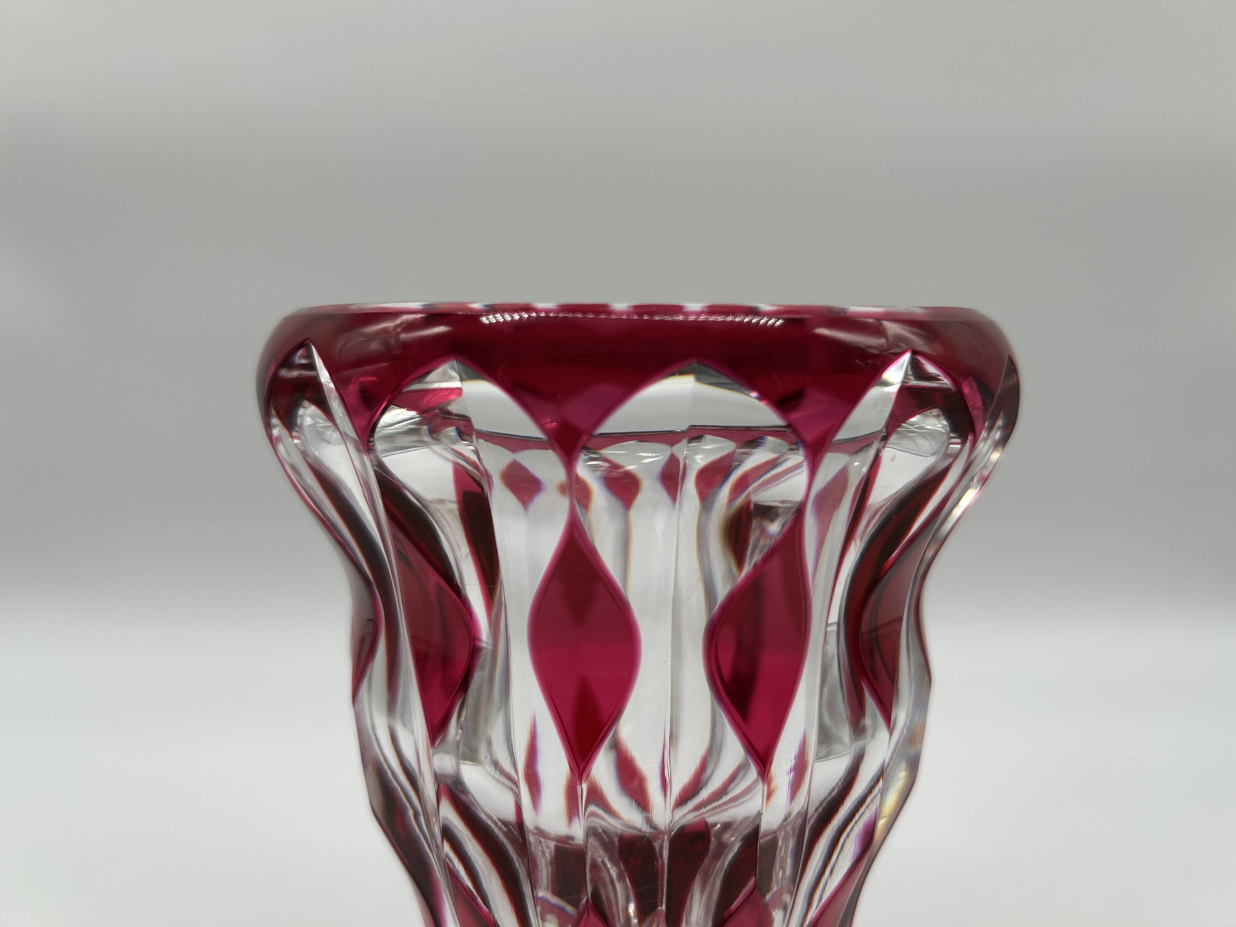 Cut and double red crystal vase from Val Saint-Lambert.