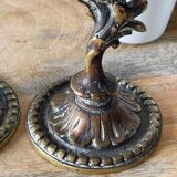 Old German bronze candle holders signed initial LR rocaille style XIXth vintage gilded
