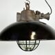 Black enamel and cast iron industrial cage pendant light, 1950s
