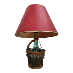 Lampe dame jeanne pied verre rotin