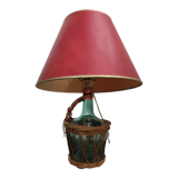 Lampe dame jeanne pied verre rotin osier vintage