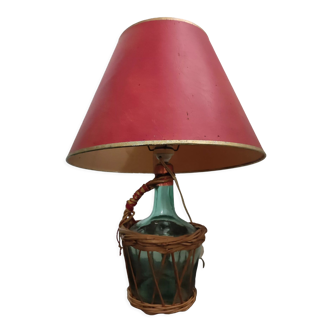 Lampe dame jeanne pied verre rotin osier vintage