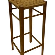 Tabouret vintage années 60 en chêne avec assise tressée