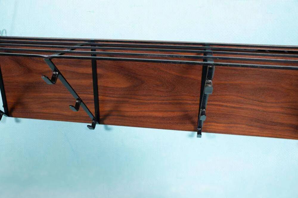 Portemanteau vintage en teck et métal noir, style milieu du siècle