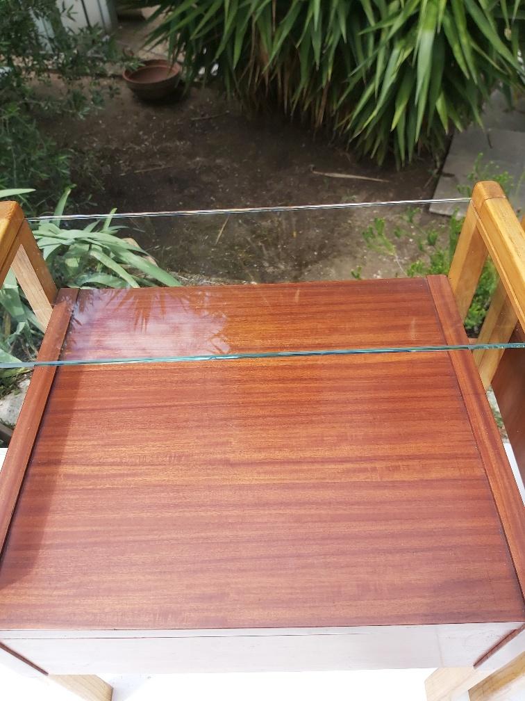 Pair of bedsides wood and glass 50s