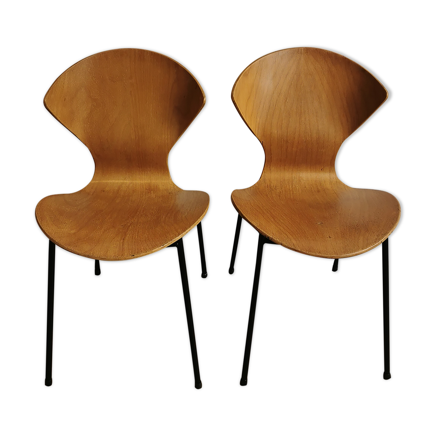 2 wooden chairs - metal circa 1950 Genevieve Dangles
