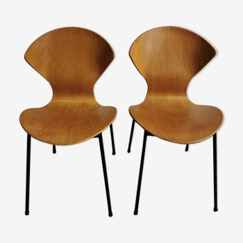 2 wooden chairs - metal circa 1950 Genevieve Dangles