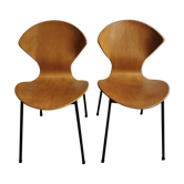 Set de 2 chaises en bois & métal circa 1950 Geneviève Dangles