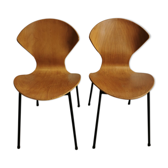 2 wooden chairs - metal circa 1950 Genevieve Dangles