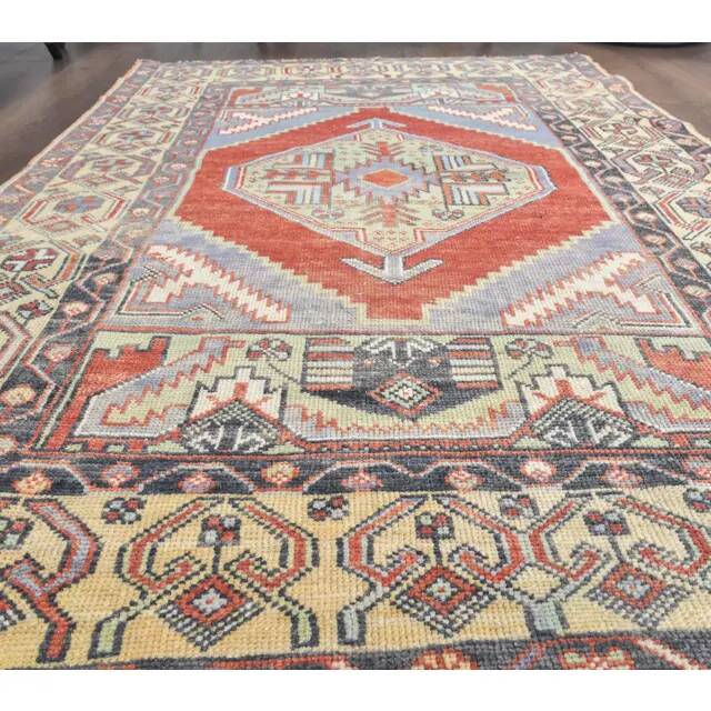 Turkish hand-knotted geometric runner rug 114x169