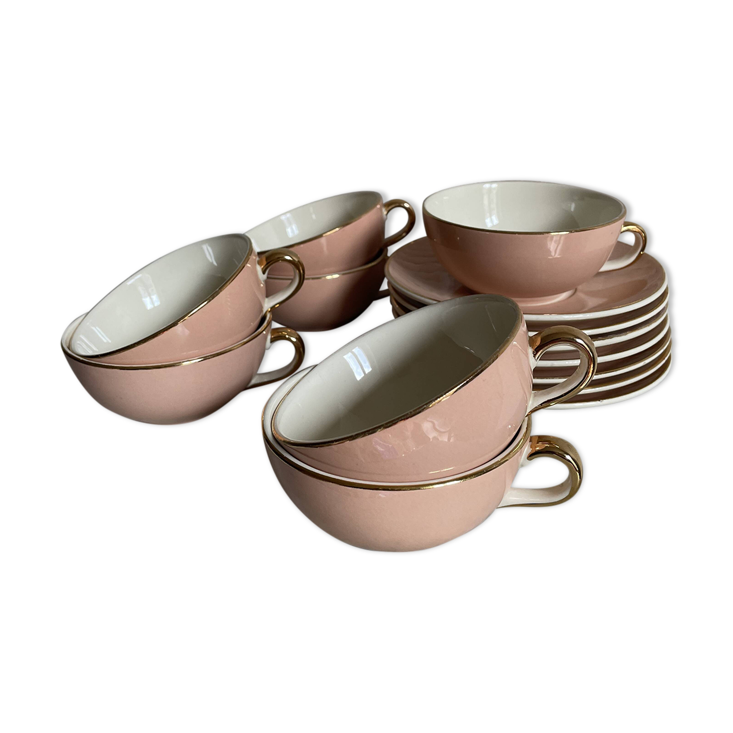 Set of seven pink Villeroy Boch porcelain cups