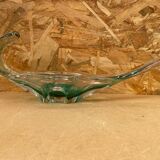 Ancien Vide Poche Coupe Cristal Vert & Transparent Vintage #B087