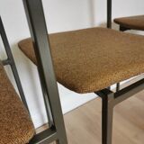 Set of 4 Vintage Industrial School Chairs: Brown Fabric, Black Metal Base