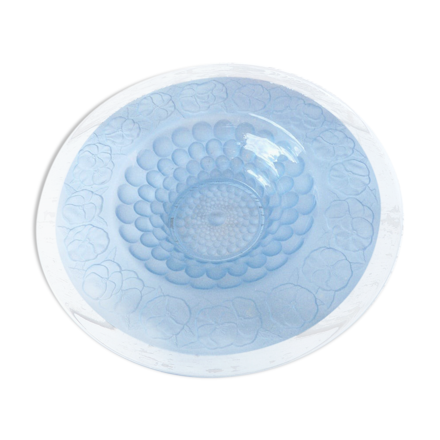 Large Art Deco dish in blue glass Etling Sabino thought patterns