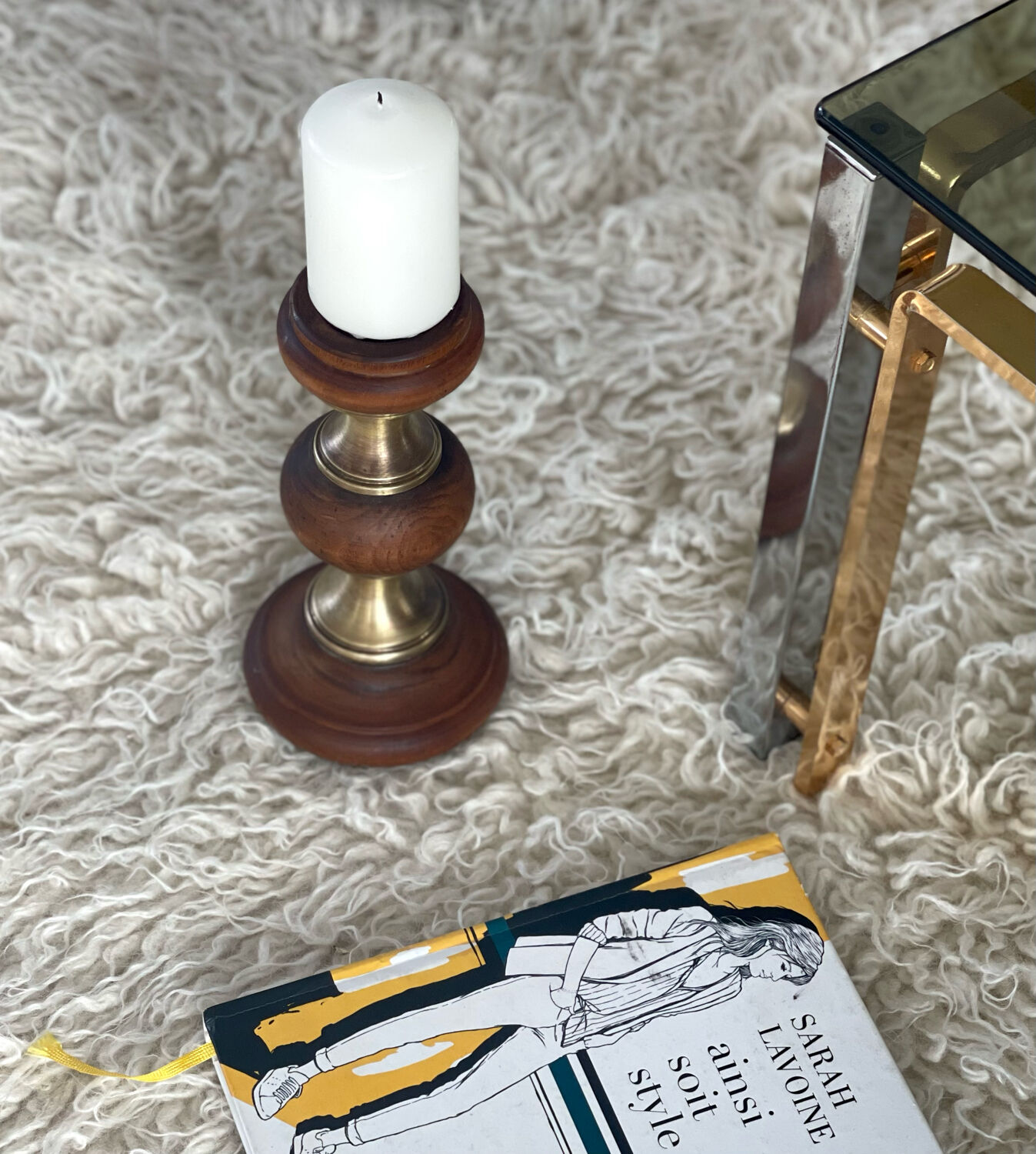 Wood and brass candle holder 1970