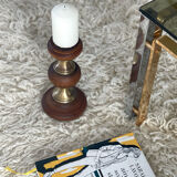 Wood and brass candle holder 1970